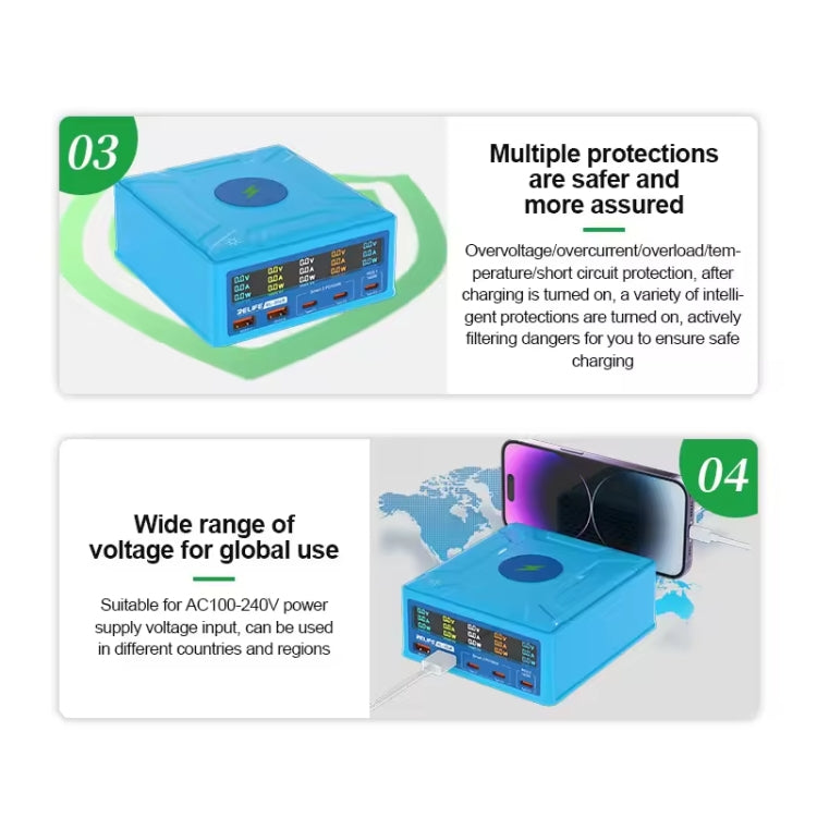 RELIFE RL-304R 5-Port 260W GaN Smart USB Fast Charger With 15W Wireless Chargind LCD Display(US Plug) - Multifunction Charger by RELIFE | Online Shopping South Africa | PMC Jewellery | Buy Now Pay Later Mobicred