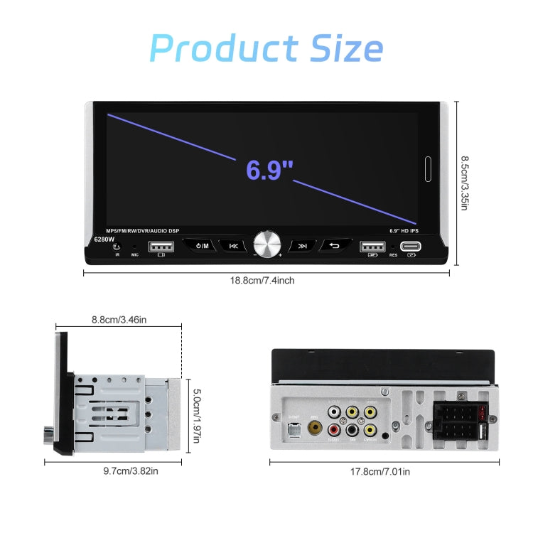 Single Spindle 6.9 inch MP5 With Knob Player Carplay Function Car MP4 Backup Camera, Specification: Standard+12 Light Camera - Car MP3 & MP4 & MP5 by PMC TechLife | Online Shopping South Africa | PMC TechLife | Buy Now Pay Later Mobicred