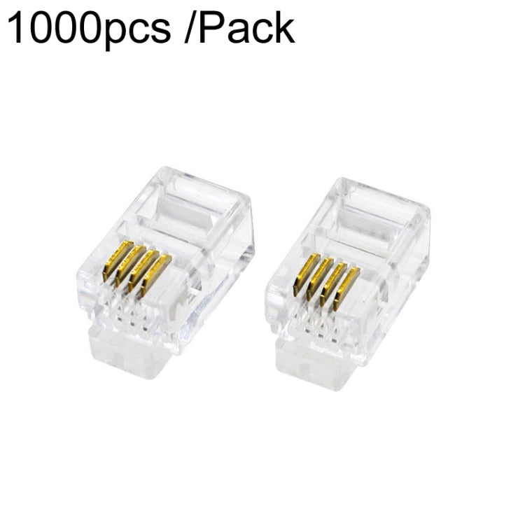 1000pcs /Pack 2-Pronged Gold-Plated 4P4C Telephone Crystal Heads 4 Core Handset RJ9 Cable Connector - Lan Cable and Tools by PMC Jewellery | Online Shopping South Africa | PMC Jewellery | Buy Now Pay Later Mobicred