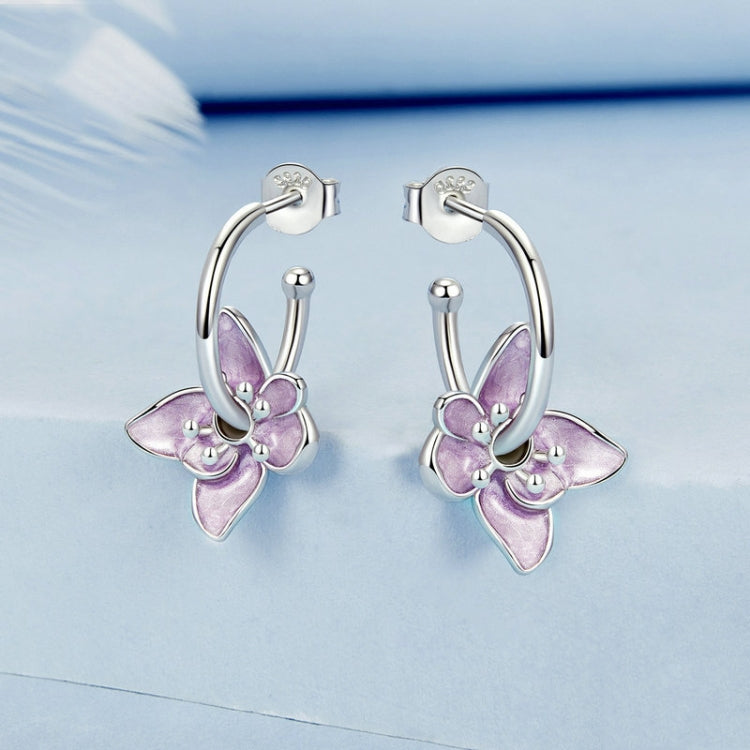 S925 Sterling Silver Platinum Plated Purple Flower Stud Earrings(BSE976) - Stud Earrings & Earrings by PMC Jewellery | Online Shopping South Africa | PMC Jewellery | Buy Now Pay Later Mobicred