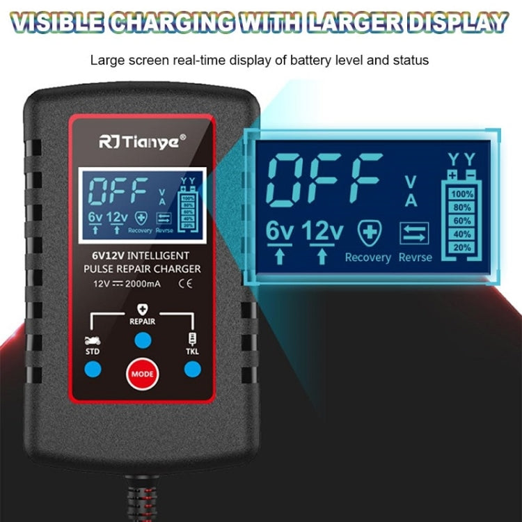 RJtianye 6V/12V ASE Adapter Cable Car Motorcycle Lawn Mower Battery Charger(EU Plug) - Battery Charger by RJtianye | Online Shopping South Africa | PMC TechLife | Buy Now Pay Later Mobicred