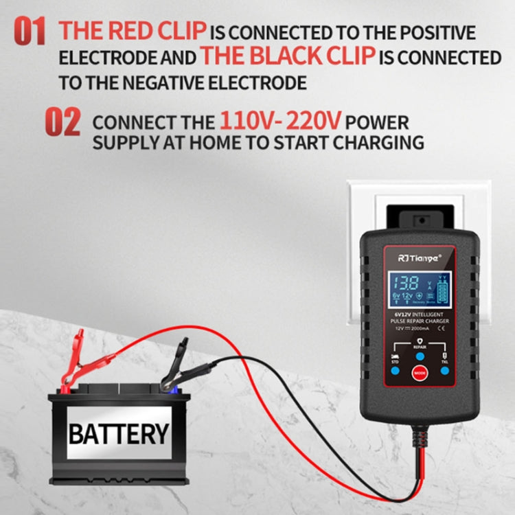 RJtianye 6V/12V ASE Adapter Cable Car Motorcycle Lawn Mower Battery Charger(US Plug) - Battery Charger by RJtianye | Online Shopping South Africa | PMC Jewellery | Buy Now Pay Later Mobicred