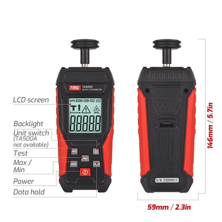 TASI TA500A Optical Measurement Laser Tachometer Digital Display Measuring Speed Meter - Tachometers & Anemometer by TASI | Online Shopping South Africa | PMC Jewellery | Buy Now Pay Later Mobicred