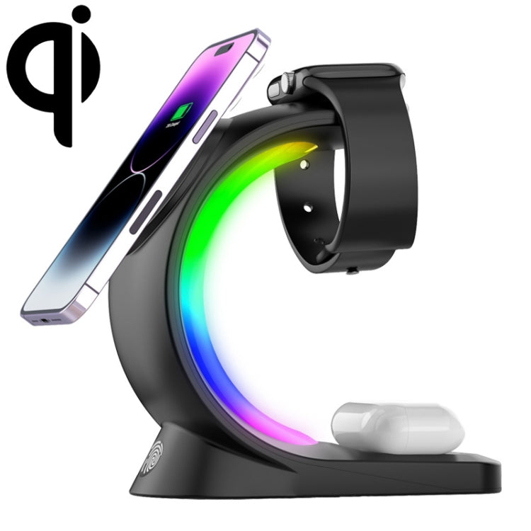 T17 3-in-1 RGB Atmosphere Light MagSafe Phone Watch Earphone Wireless Charger, Color: Black with EU Plug - Wireless Charger by PMC Jewellery | Online Shopping South Africa | PMC Jewellery | Buy Now Pay Later Mobicred