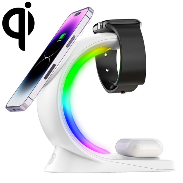 T17 3-in-1 RGB Atmosphere Light MagSafe Phone Watch Earphone Wireless Charger, Color: White with UK Plug - Wireless Charger by PMC Jewellery | Online Shopping South Africa | PMC Jewellery | Buy Now Pay Later Mobicred