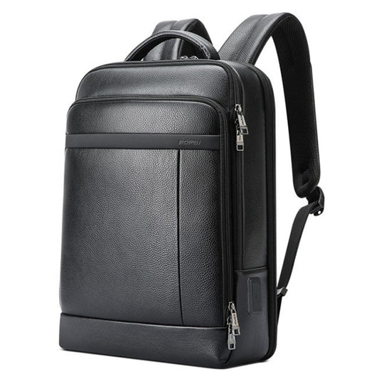 Bopai 61-120761 Large-capacity First-layer Cowhide Business Laptop Backpack With USB+Type-C Port(Black) - Backpack by Bopai | Online Shopping South Africa | PMC Jewellery | Buy Now Pay Later Mobicred