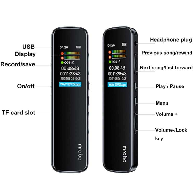 Mrobo RV-19 0.96-inch HD Screen 3D Noise Reduction Recording Pen Music Player, Capacity: 64GB(Black) - Recording Pen by Mrobo | Online Shopping South Africa | PMC Jewellery | Buy Now Pay Later Mobicred