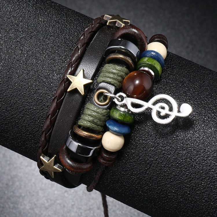 Simple Multi-Layer Beaded Leather Bracelet Personalized Musical Note Charm Bracelet(Black) - Bracelets by PMC Jewellery | Online Shopping South Africa | PMC Jewellery | Buy Now Pay Later Mobicred