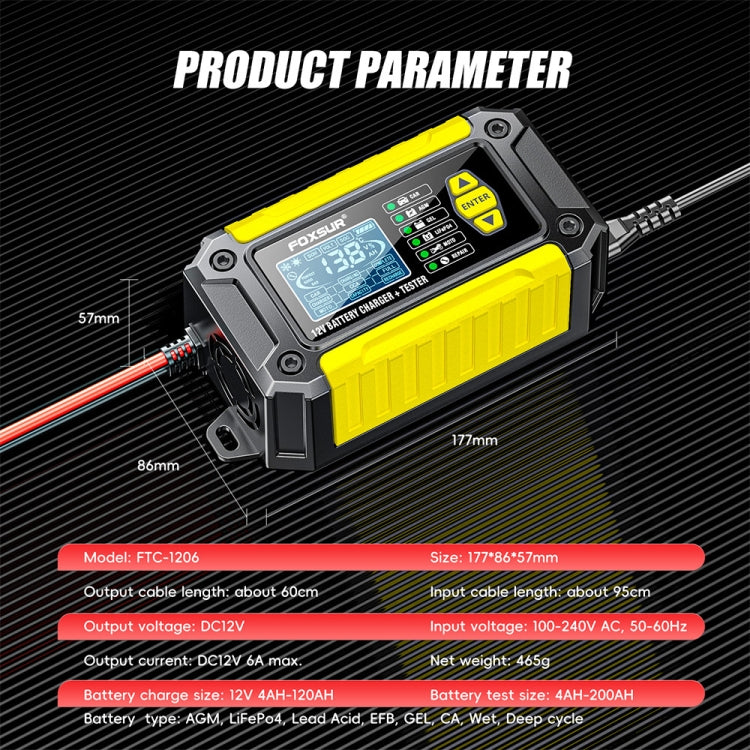 FOXSUR Cars Motorcycles 12V Lithium Cattery Charger With Battery Detection(US Plug) - Battery Charger by FOXSUR | Online Shopping South Africa | PMC Jewellery | Buy Now Pay Later Mobicred