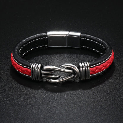 Simple Alloy Magnetic Clasp Leather Bracelet Personalized Braided Bracelet, Style: Black And Red 22.5cm - Bracelets by PMC Jewellery | Online Shopping South Africa | PMC Jewellery | Buy Now Pay Later Mobicred