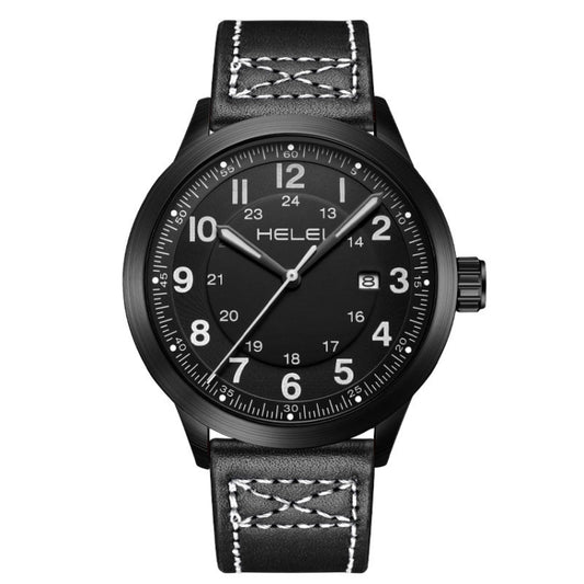 HELEI H9031B-L Men Quartz Watch Waterproof Outdoor Sports Watch(Black) - Leather Strap Watches by HELEI | Online Shopping South Africa | PMC Jewellery | Buy Now Pay Later Mobicred