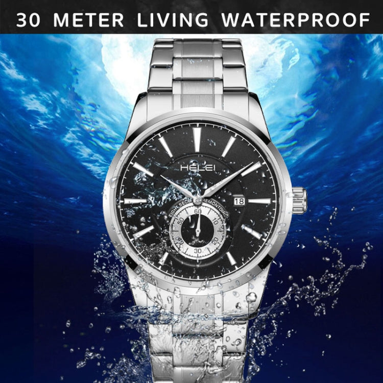 HELEI H9009B-G Night Light Waterproof Men Quartz Watch(Silver Gray) - Metal Strap Watches by HELEI | Online Shopping South Africa | PMC Jewellery | Buy Now Pay Later Mobicred