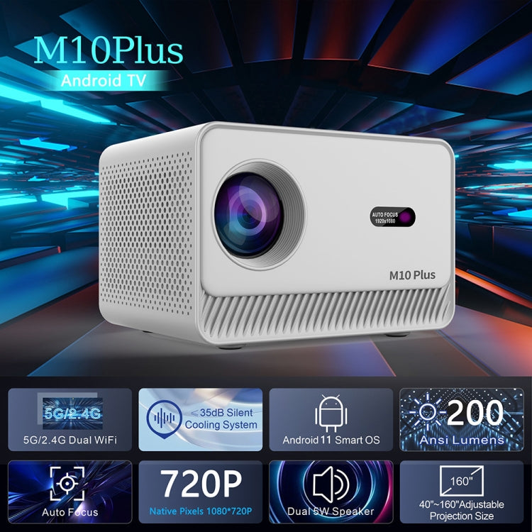 M10 Plus 1280x720P Projector 2.4G / 5G WIFI Bluetooth 5.2 Android 11 System Home Cinema EU Plug - Mini Projector by PMC Jewellery | Online Shopping South Africa | PMC Jewellery | Buy Now Pay Later Mobicred