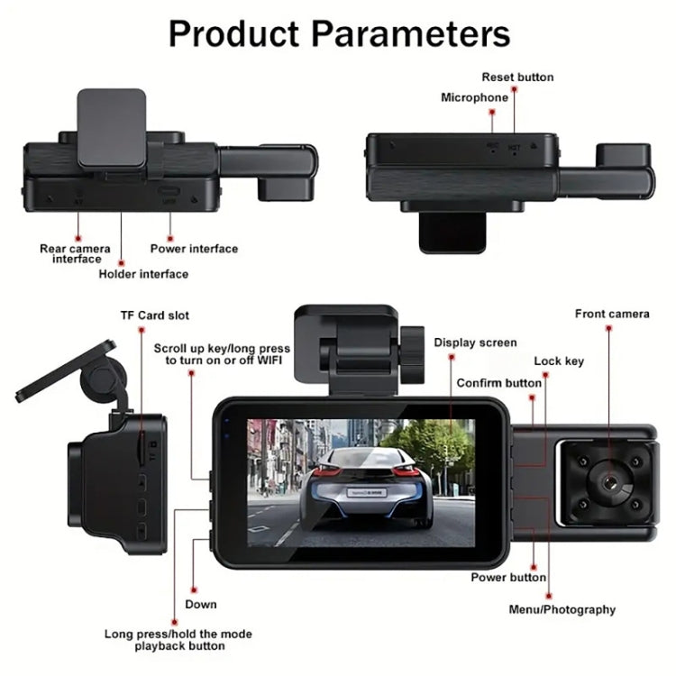WIFI 3 Lens 1080P Night Vision Video Driving Recorder - Car DVRs by PMC TechLife | Online Shopping South Africa | PMC TechLife | Buy Now Pay Later Mobicred