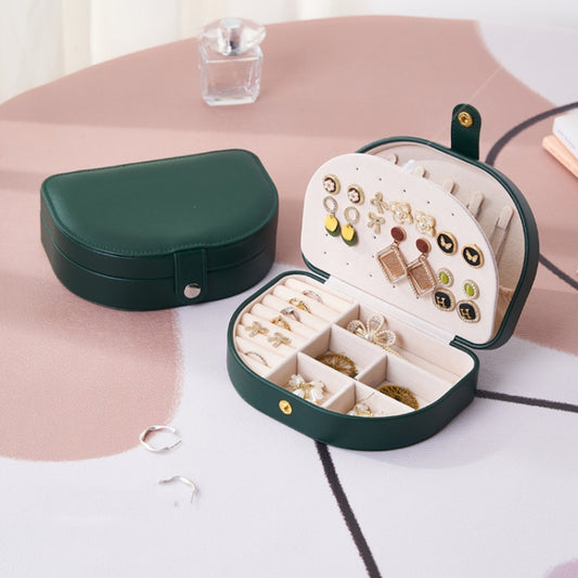 Double Layer PU Jewelry Storage Box Semi-circular Portable Earring Necklace Ring Organizer Box(Ink Green) - Jewelry Storages by PMC Jewellery | Online Shopping South Africa | PMC Jewellery | Buy Now Pay Later Mobicred