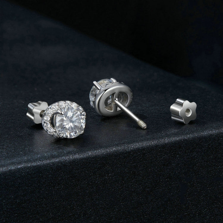 S925 Sterling Silver With White Gold Moissanite Earrings(MSE054) - Stud Earrings & Earrings by PMC Jewellery | Online Shopping South Africa | PMC Jewellery | Buy Now Pay Later Mobicred