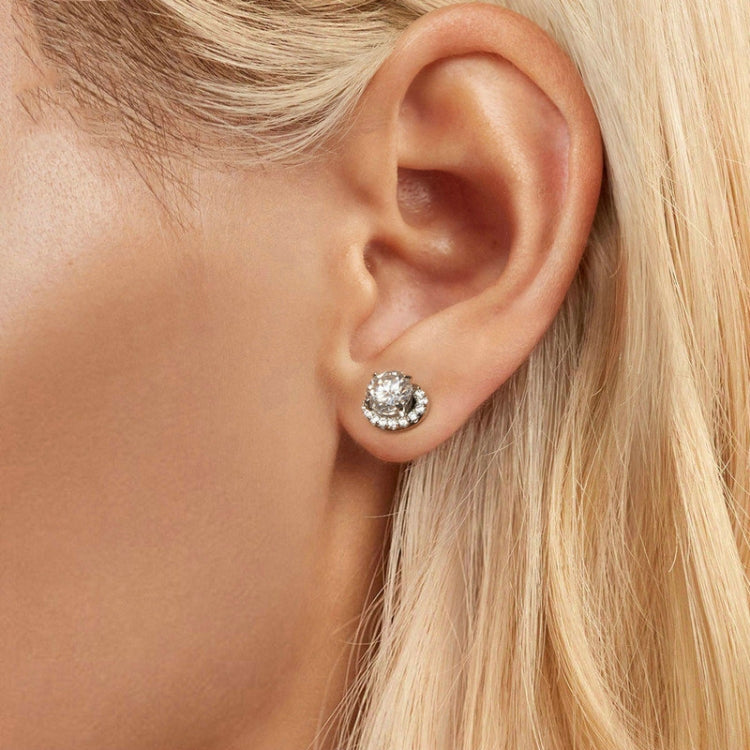 S925 Sterling Silver With White Gold Moissanite Earrings(MSE054) - Stud Earrings & Earrings by PMC Jewellery | Online Shopping South Africa | PMC Jewellery | Buy Now Pay Later Mobicred