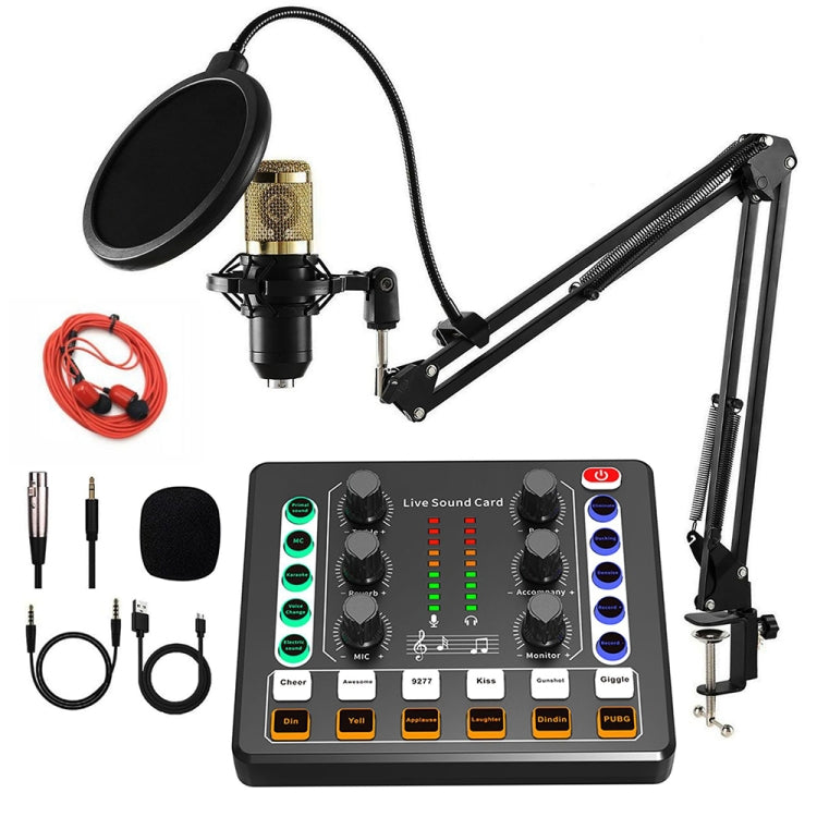 M8 Recording And Singing Live Bluetooth Sound Card Set, Color: Black+Gold Cantilever Earphone - Live Sound Effects Processors by PMC Jewellery | Online Shopping South Africa | PMC Jewellery | Buy Now Pay Later Mobicred