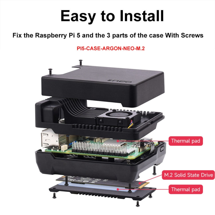 Waveshare 26587 For Raspberry Pi 5 Argon Neo Aluminum Alloy Case, Spec: M.2 Upgraded - free shipping - PMC Jewellery - Order now!