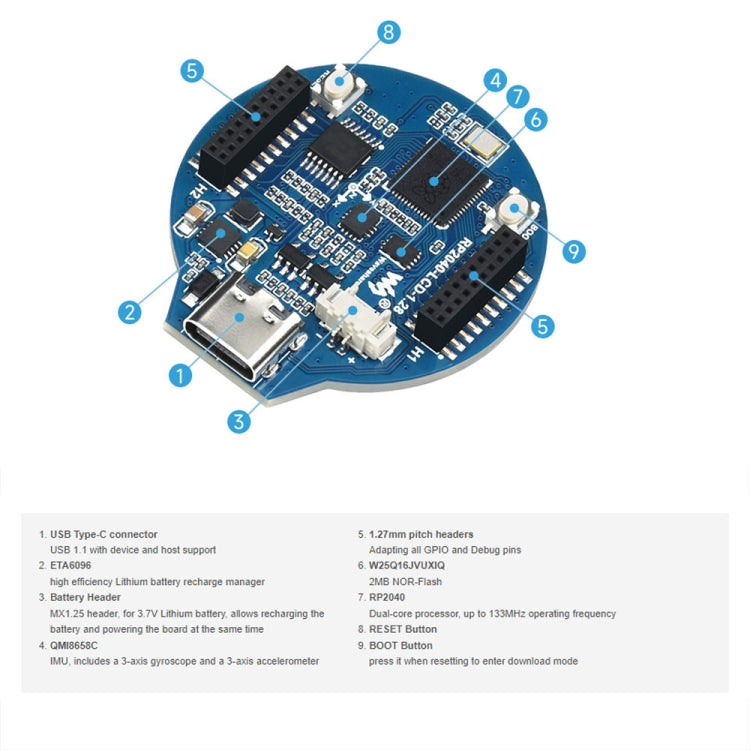 Waveshare 26369 1.28-Inch Round LCD Screen RP2040 MCU Board without Touch - free shipping - PMC TechLife - Order now!