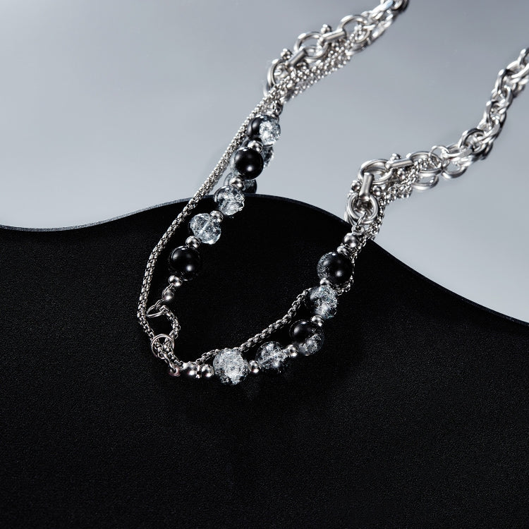 OPK GX2416 Stainless Steel Double Chain Glass Beads Necklace - Necklaces & Pendants by OPK | Online Shopping South Africa | PMC Jewellery | Buy Now Pay Later Mobicred