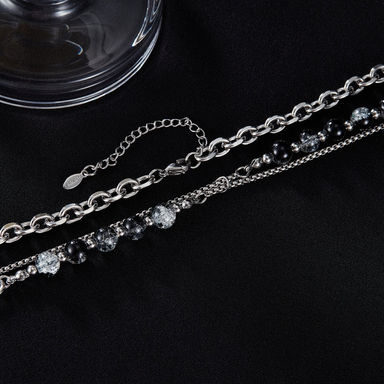 OPK GX2416 Stainless Steel Double Chain Glass Beads Necklace - Necklaces & Pendants by OPK | Online Shopping South Africa | PMC Jewellery | Buy Now Pay Later Mobicred