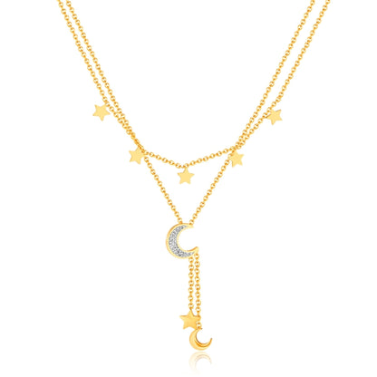 OPK GX2437 Stainless Steel Star Moon Tassel Pendant Double Layers Stacked Collarbone Chain(Gold) - Necklaces & Pendants by OPK | Online Shopping South Africa | PMC Jewellery | Buy Now Pay Later Mobicred