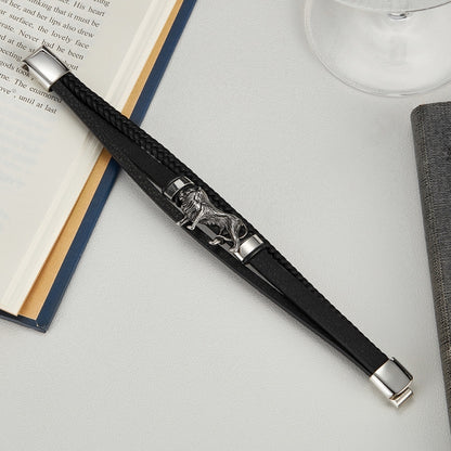 OPK PH1588 Personalized Retro Stainless Steel Lion Accessory Multi-Layer Braided Leather Bracelet - Bracelets by OPK | Online Shopping South Africa | PMC Jewellery | Buy Now Pay Later Mobicred