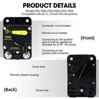 RV Yacht Manual Reset Ignition Protection Fuse Switch With Terminal Accessories, Current: 200A - Fuse by PMC Jewellery | Online Shopping South Africa | PMC Jewellery | Buy Now Pay Later Mobicred