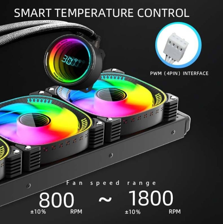 COOLMOON CM-YM-360T Computer ARGB Temperature Display Lens Multi-Platform Integrated CPU Cooler(Black) - free shipping - PMC Jewellery - Order now!
