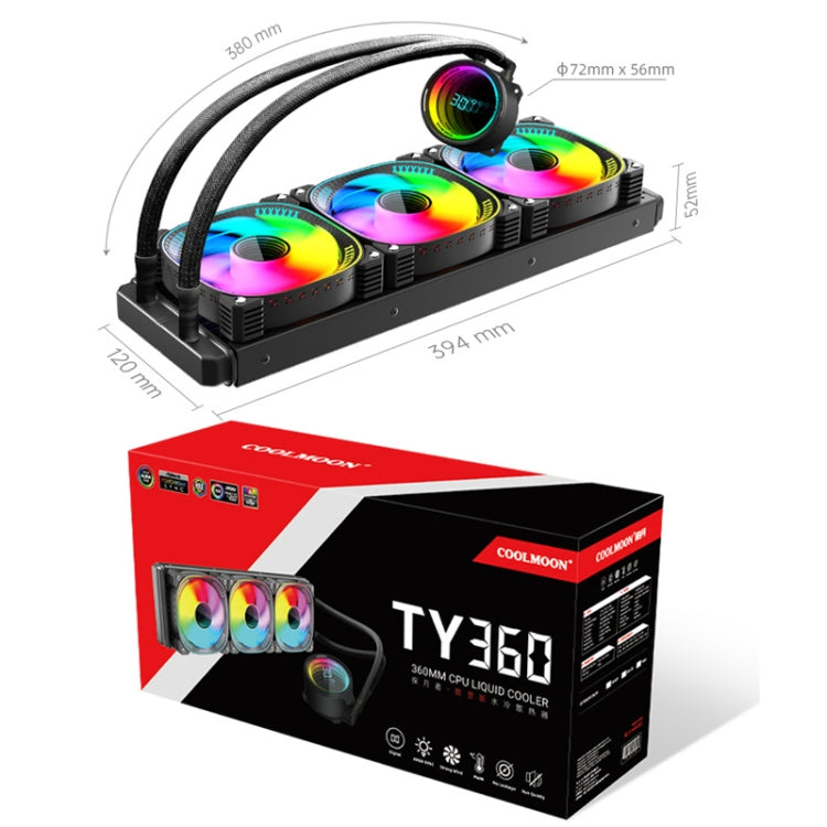 COOLMOON CM-YM-360T Computer ARGB Temperature Display Lens Multi-Platform Integrated CPU Cooler(Black) - free shipping - PMC Jewellery - Order now!
