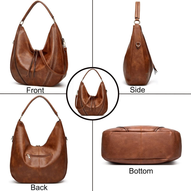 Women Large Capacity Tote Bag PU Leather Shoulder Bag 2 In 1 Brown - Handbags by PMC Jewellery | Online Shopping South Africa | PMC Jewellery | Buy Now Pay Later Mobicred