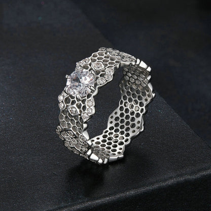 MSR061 S925 Sterling Silver Lace Hollow Moissanite Ring(7) - Rings by PMC Jewellery | Online Shopping South Africa | PMC Jewellery | Buy Now Pay Later Mobicred