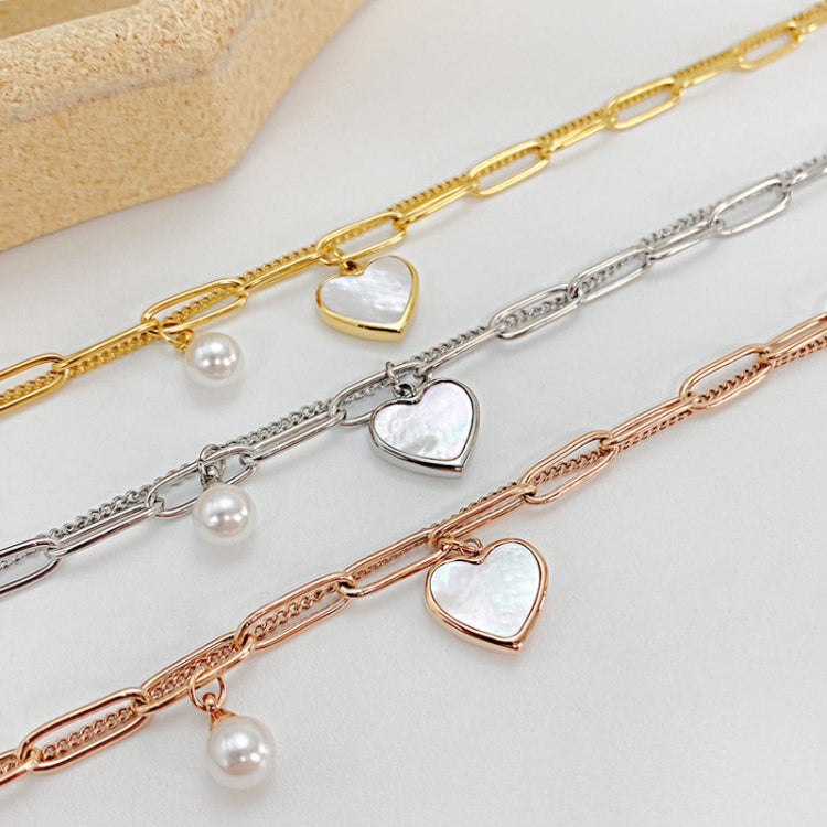 OPK 1106 Cold Style Personalized Double Layer Temperament Peach Heart Pearl Stainless Steel Bracelet, Color: Gold - Bracelets by OPK | Online Shopping South Africa | PMC Jewellery | Buy Now Pay Later Mobicred