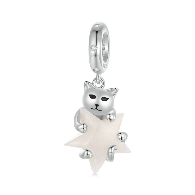 S925 Sterling Silver Platinum Plated Cute Cat Star Luminous Pendant(SCC2878) - Jewelry Accessories by PMC Jewellery | Online Shopping South Africa | PMC Jewellery | Buy Now Pay Later Mobicred