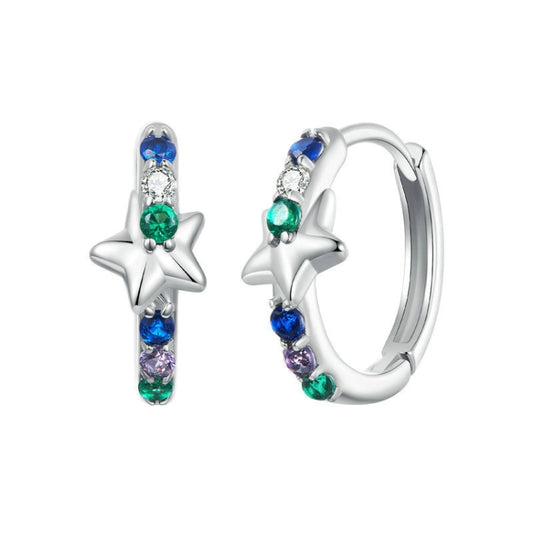 S925 Sterling Silver Platinum-plated Colorful Starlight Ear Clip Earrings(BSE1048) - Stud Earrings & Earrings by PMC Jewellery | Online Shopping South Africa | PMC Jewellery | Buy Now Pay Later Mobicred