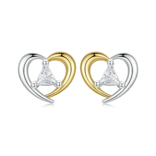 S925 Sterling Silver Platinum-Plated Two-Tone Heart Earrings(BSE1027) - Stud Earrings & Earrings by PMC Jewellery | Online Shopping South Africa | PMC Jewellery | Buy Now Pay Later Mobicred