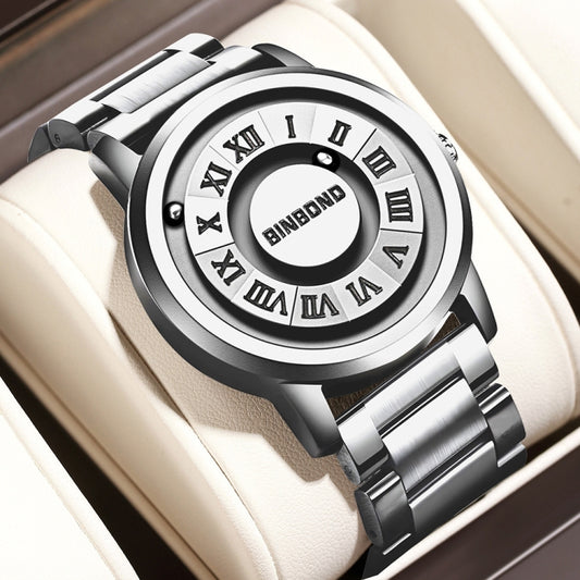 BINBOND B234 30m Waterproof Magnetic Suspension Watch, Color: White Steel-White - Metal Strap Watches by BINBOND | Online Shopping South Africa | PMC Jewellery | Buy Now Pay Later Mobicred