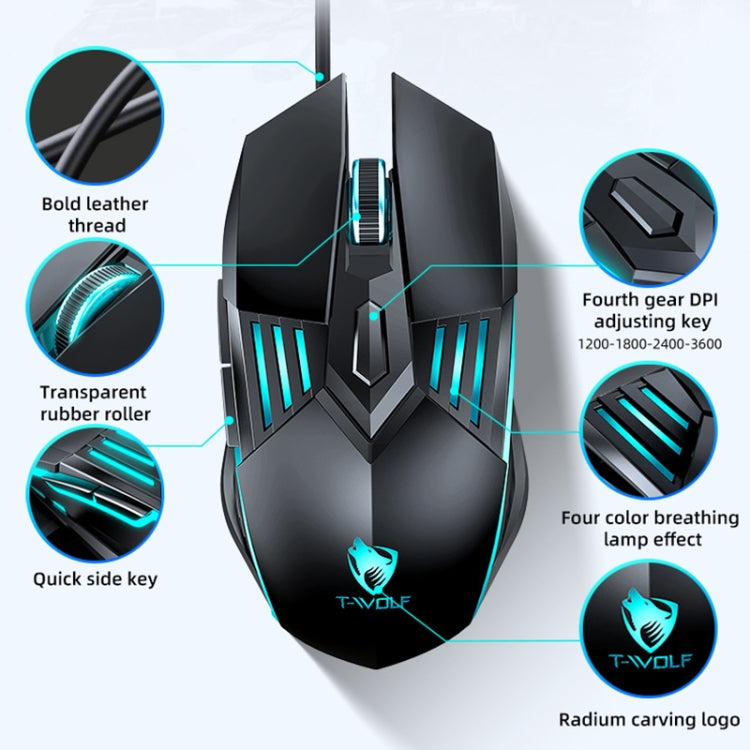 T-WOLF G560 6-keys Cool Breathing Light Gaming Wired Mouse Mechanical Office Silent Mouse(Gray) - free shipping - PMC TechLife - Order now!