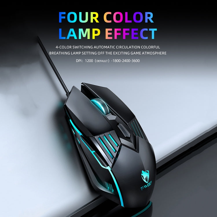 T-WOLF G560 6-keys Cool Breathing Light Gaming Wired Mouse Mechanical Office Silent Mouse(Black) - free shipping - PMC TechLife - Order now!