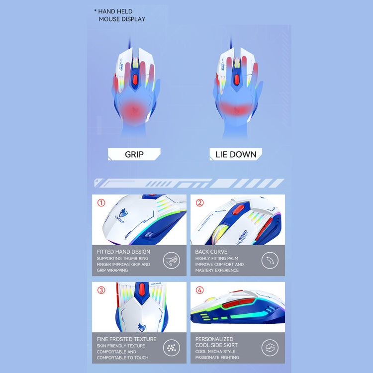 T-WOLF G560 6-keys Cool Breathing Light Gaming Wired Mouse Mechanical Office Silent Mouse(Blue) - free shipping - PMC TechLife - Order now!