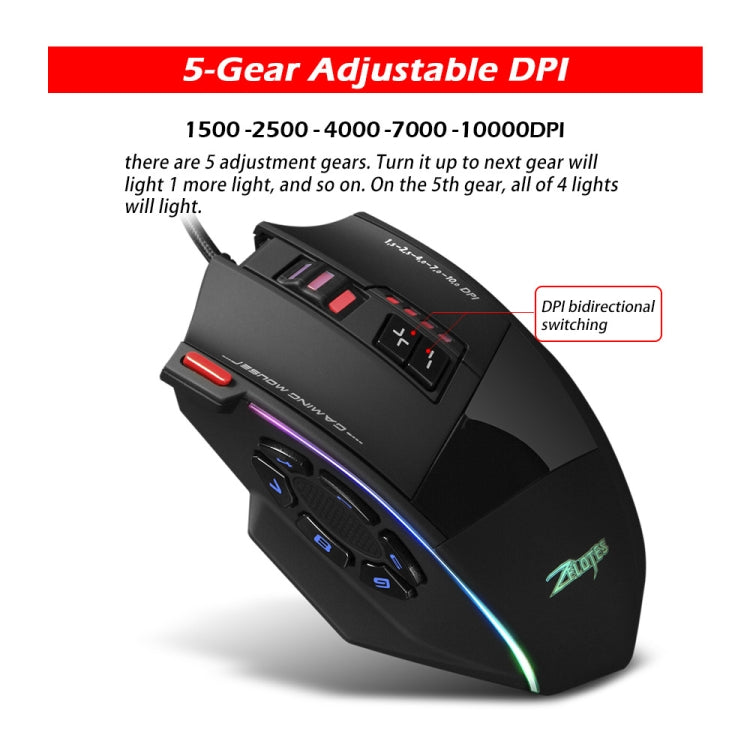 ZELOTES C13 13-keys RGB Lighting Effect Programming Macro Custom Gaming Wired Mouse(Black) - free shipping - PMC TechLife - Order now!