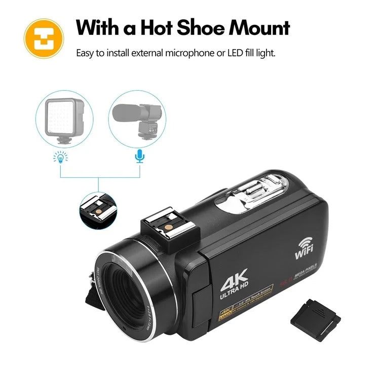 4K  Digital Video Camera 3 Inch IPS Touch Screen 56MP 18X Digital Zoom WiFi Camcorder, Spec: Set 1 - Video Cameras by PMC TechLife | Online Shopping South Africa | PMC TechLife | Buy Now Pay Later Mobicred