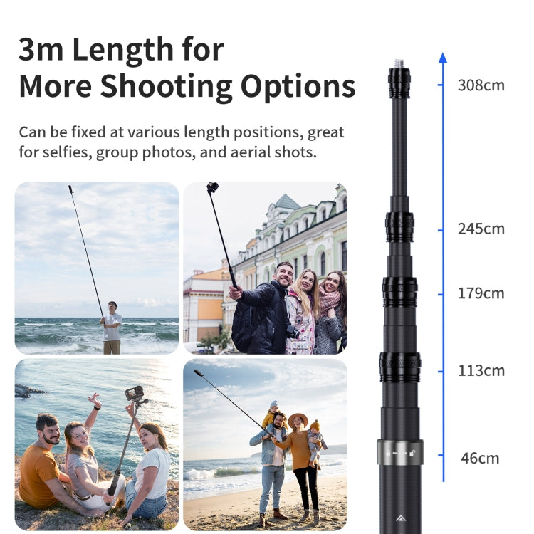 aMagisn 3m Carbon Fiber Invisible Selfie Stick Extension Rod For Action Camera - free shipping - PMC TechLife - Order now!