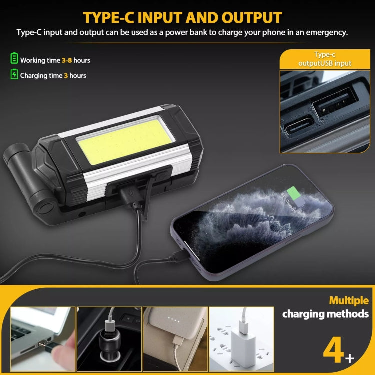 E-SMARTER K011 USB Rechargeable Repair Light With Magnet COB Strong Light Flashlight, Style: A Foldable Silver - Other Tools by E-SMARTER | Online Shopping South Africa | PMC TechLife | Buy Now Pay Later Mobicred