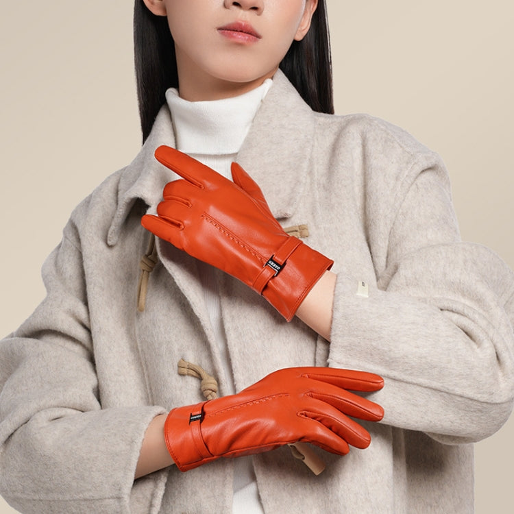 OZERO Women Sheepskin Warm Gloves with Fleece Lining Split Finger Elasticated Gloves, Size: M(Orange Red) - Full Finger Gloves by OZERO | Online Shopping South Africa | PMC TechLife | Buy Now Pay Later Mobicred