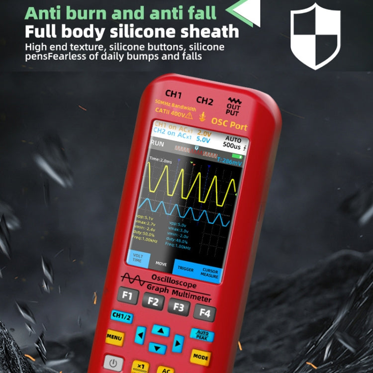 BSIDE O9 Digital Handheld Dual Channel 50MHz Oscilloscope Signal Source Multimeter, Spec: With Single Oscilloscope Probe (Red) - free shipping - PMC TechLife - Order now!