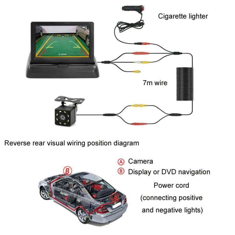 4.3 Inch Display Night Vision Waterproof Reversing Camera +7 Meter Extension Cable, Color: Detachable Screen + External 4 Light Camera - free shipping - PMC TechLife - Order now!