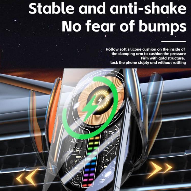 15W Car Sound Pickup Atmosphere Light Wireless Mobile Phone Charging Stand(Black) - Wireless Charger Holders by PMC TechLife | Online Shopping South Africa | PMC TechLife | Buy Now Pay Later Mobicred