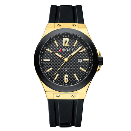 Curren Calendar Silicone Strap Casual Men Watch, Color: Gold Black - Silicone Strap Watches by Curren | Online Shopping South Africa | PMC Jewellery | Buy Now Pay Later Mobicred